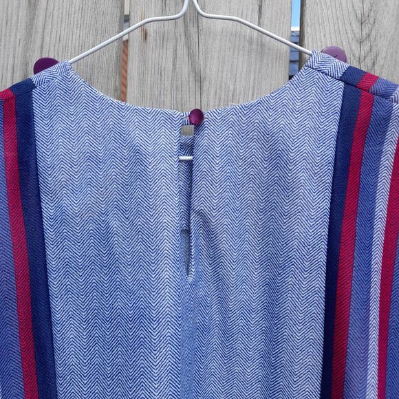 Vintage 70s Tunic Dress Kaftan 45"B Blue Red Stripes Dolman Sleeves - Picture 13 of 15